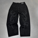 Threebooy Harajuku Y2k Jeans Goth Hip Hop Pattern Oversized Pocket Ripped Black Baggy Jeans Casual New Mens Womens Denim Pants Streetwear